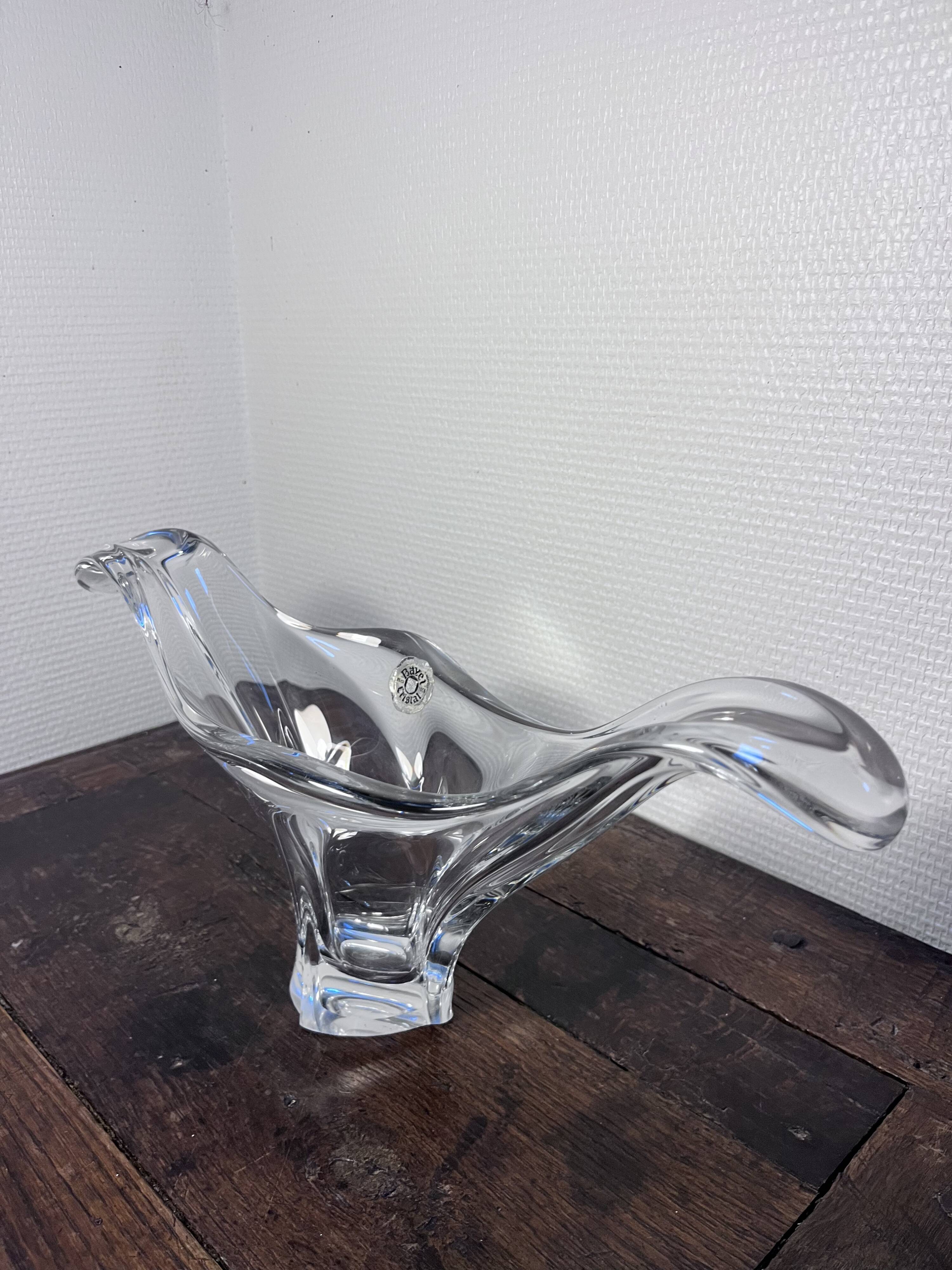 Large signed Bayel crystal bowl – Mid-century organic design