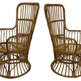 Ensemble de deux fauteuils en rotin du milieu du siècle par Bonacina 1950 Design