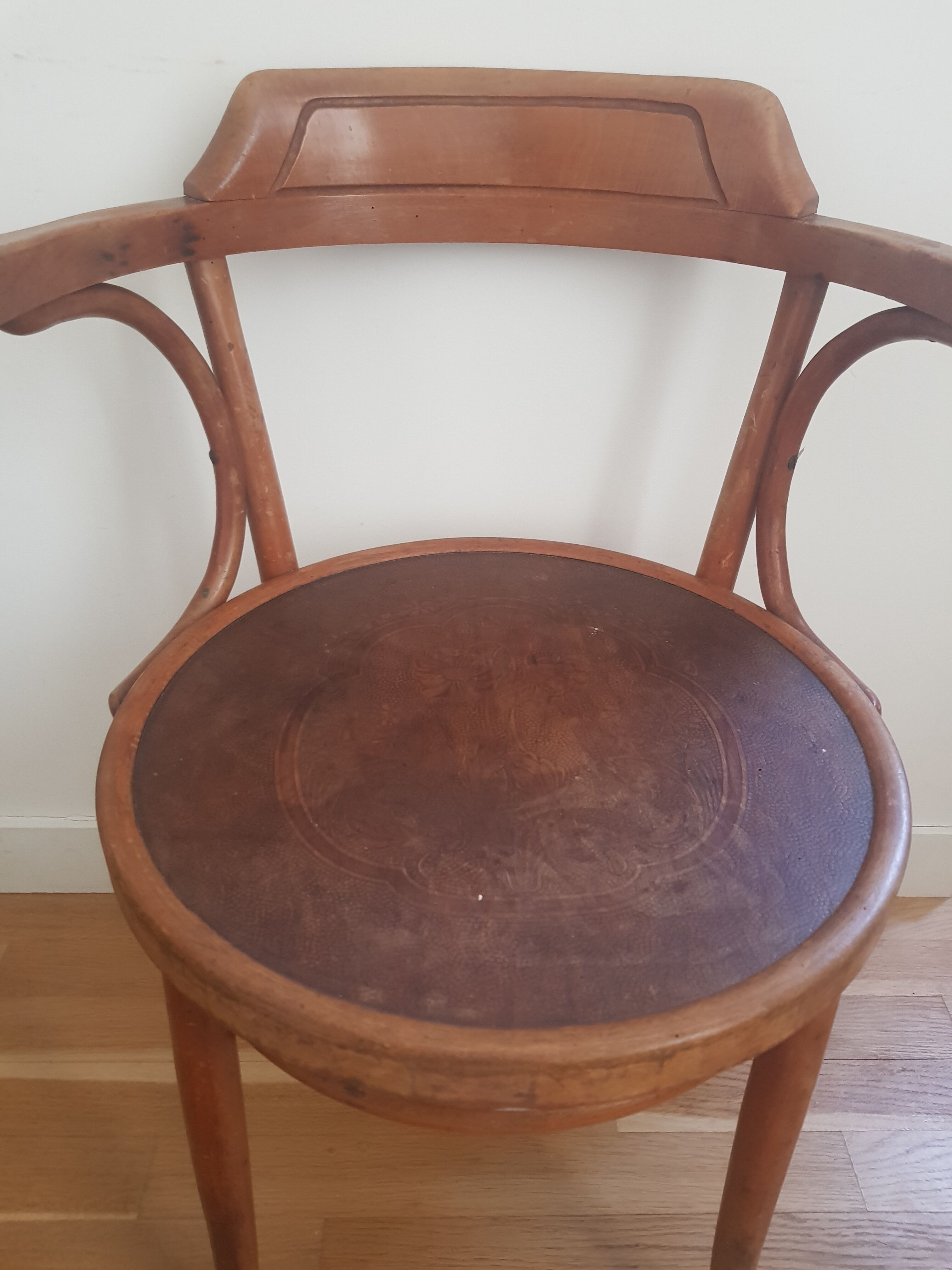 Wooden bistro chair with armrests