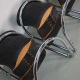 Set of four brown leather dining chairs, Willy Rizzo, 1970