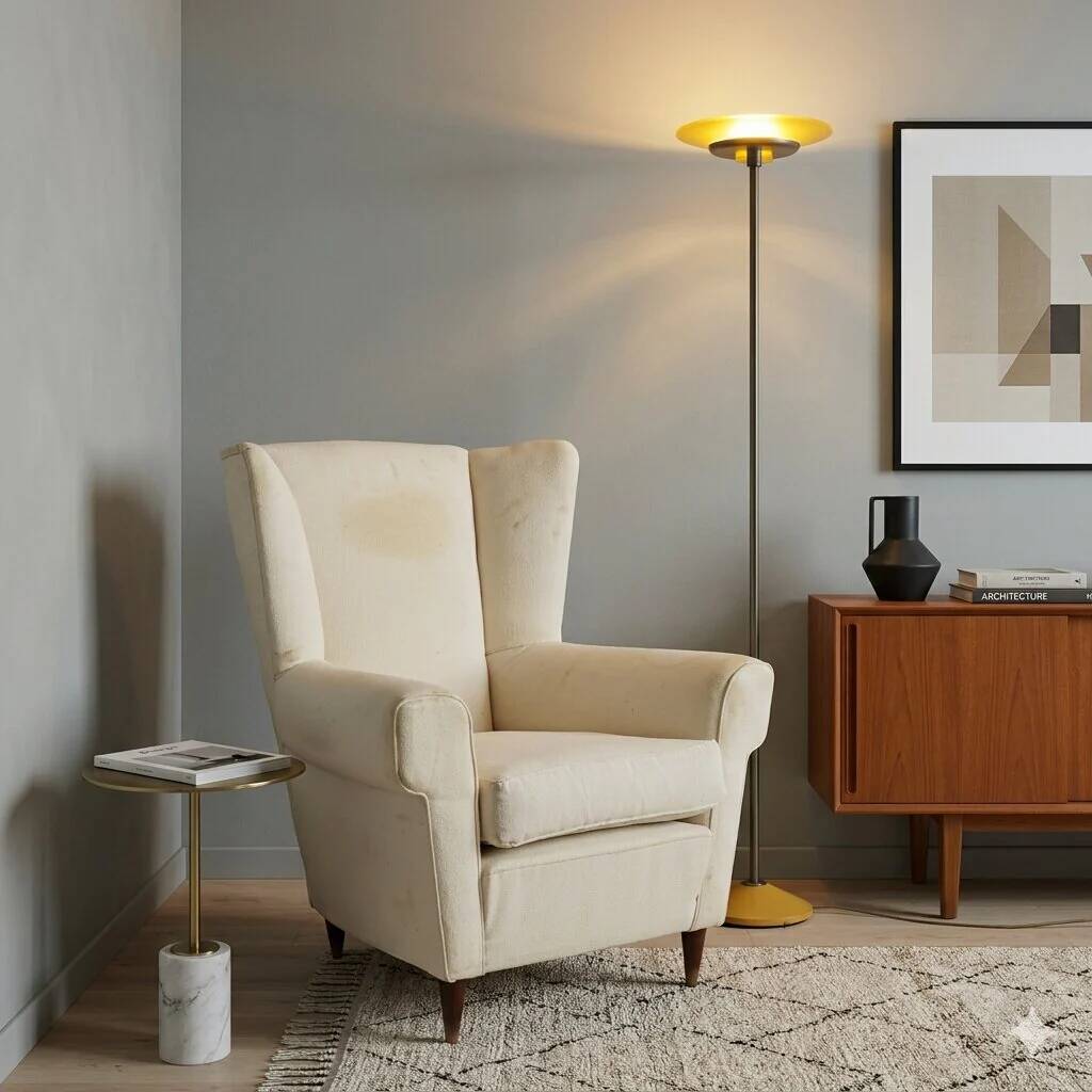 Fauteuil bergère vintage en hêtre et tissu, design années 1950