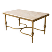 Table basse néoclassique en laiton doré et marbre veiné, années 60-70
