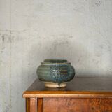 Blue glazed stoneware pot