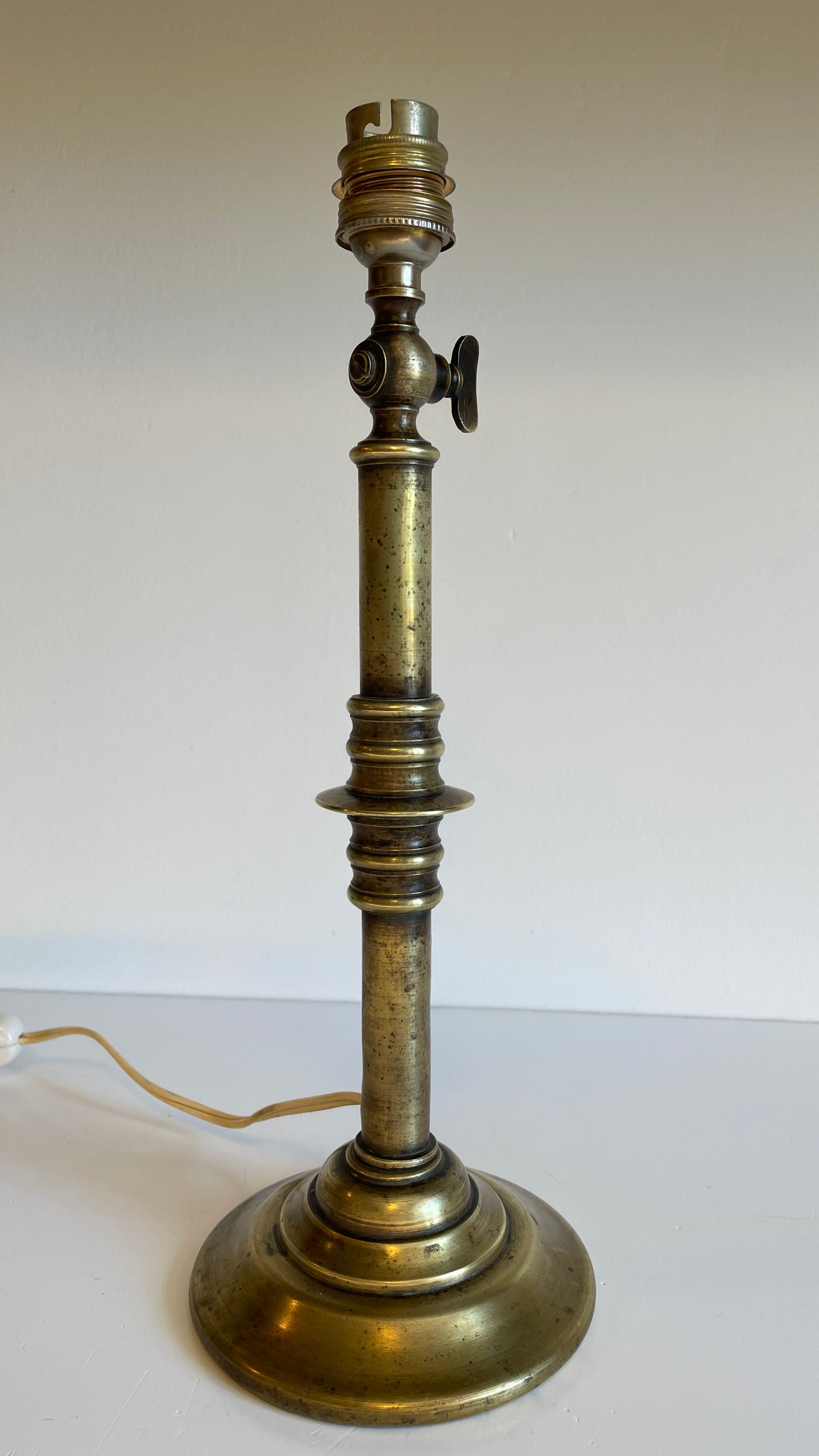 Solid brass lamp and vintage fabric