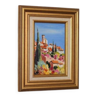 Original French oil on canvas – “Saint‑Paul‑de‑Vence” by Guinet C – vintage & framed – 28 × 23 cm