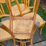 4 Chaises paillées anciennes en hêtre blond