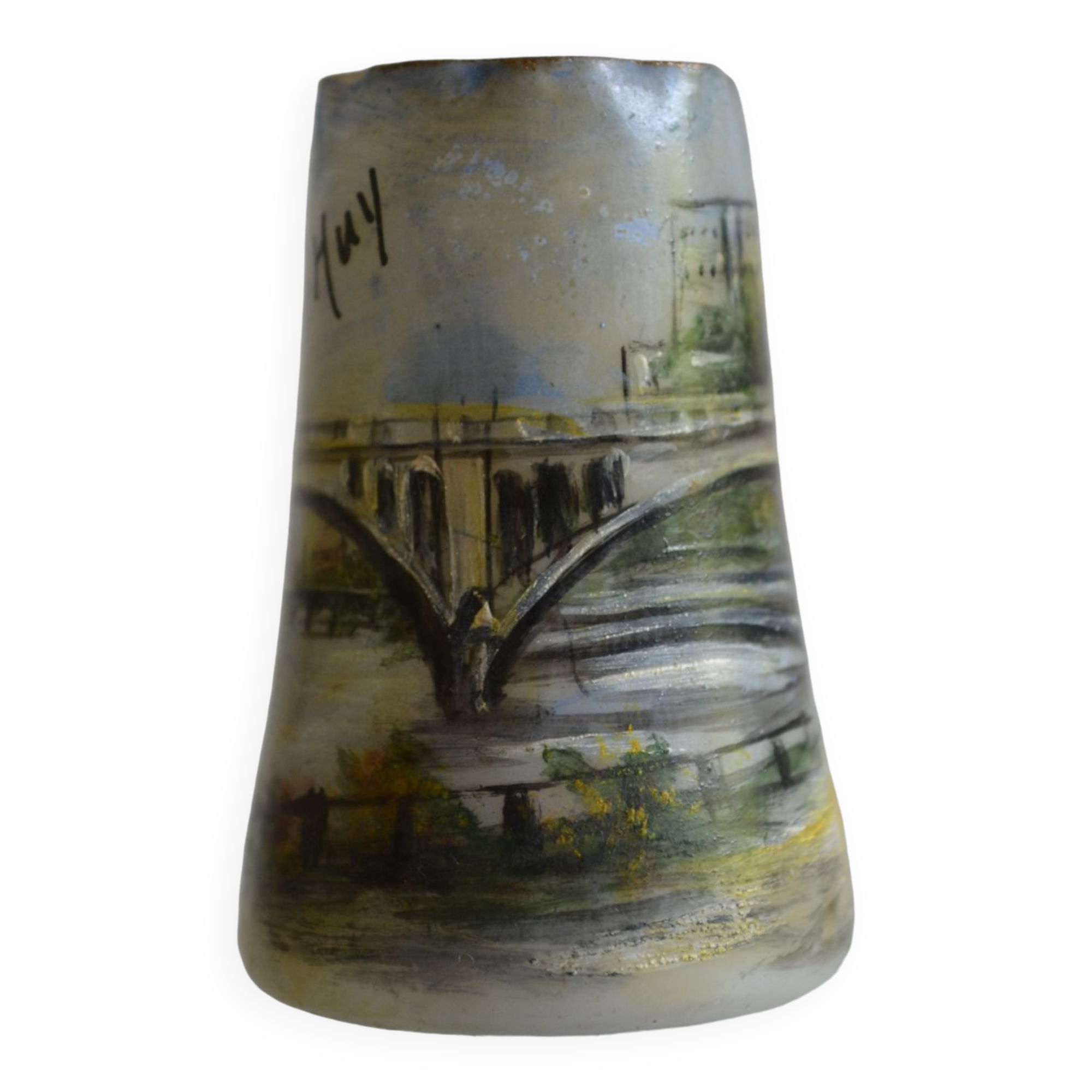 miniature vase with painted decoration from the city of Huy in Belgium
