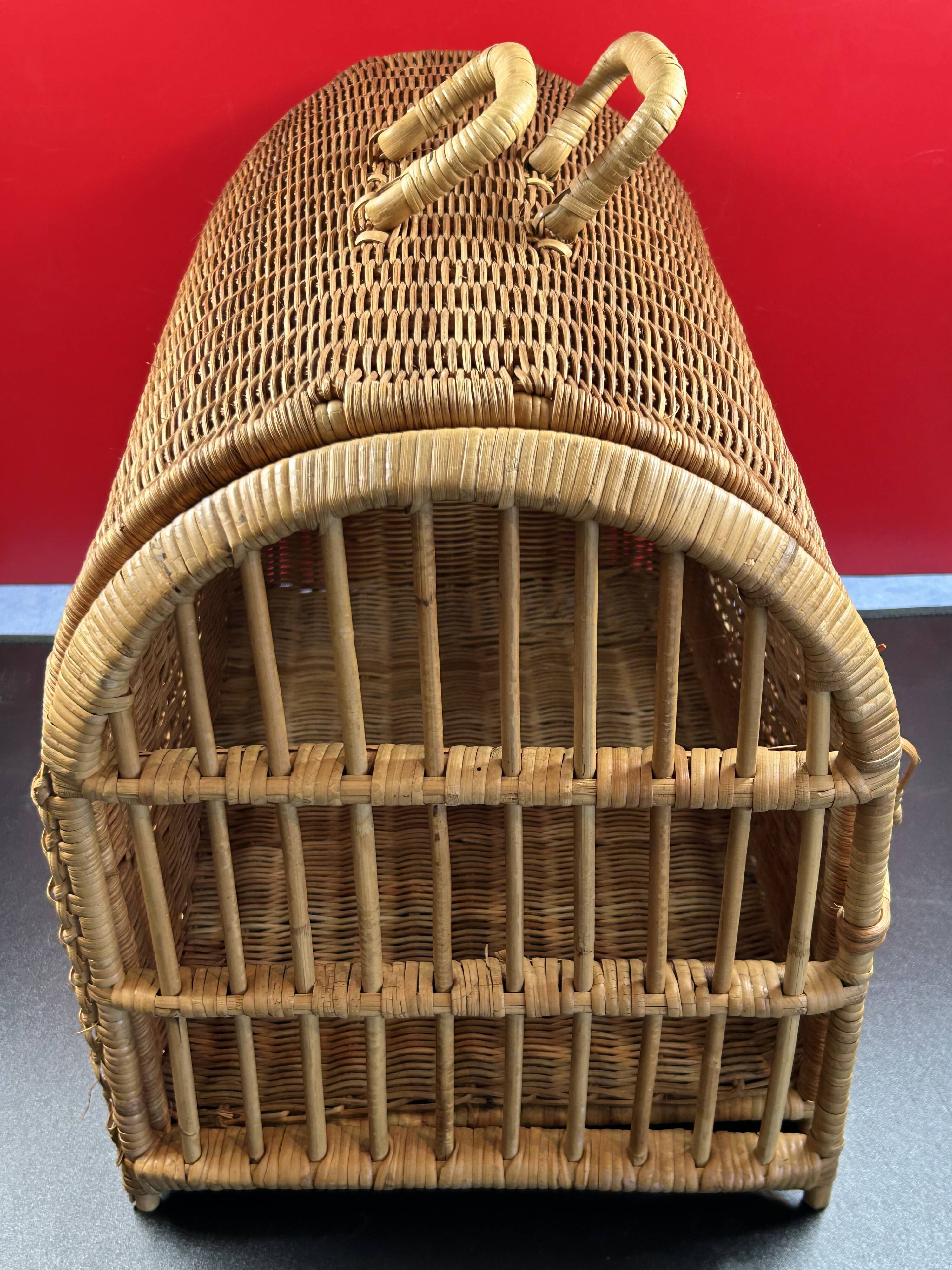 Panier cage osier/rotin de transport voyage pour chat, animaux
