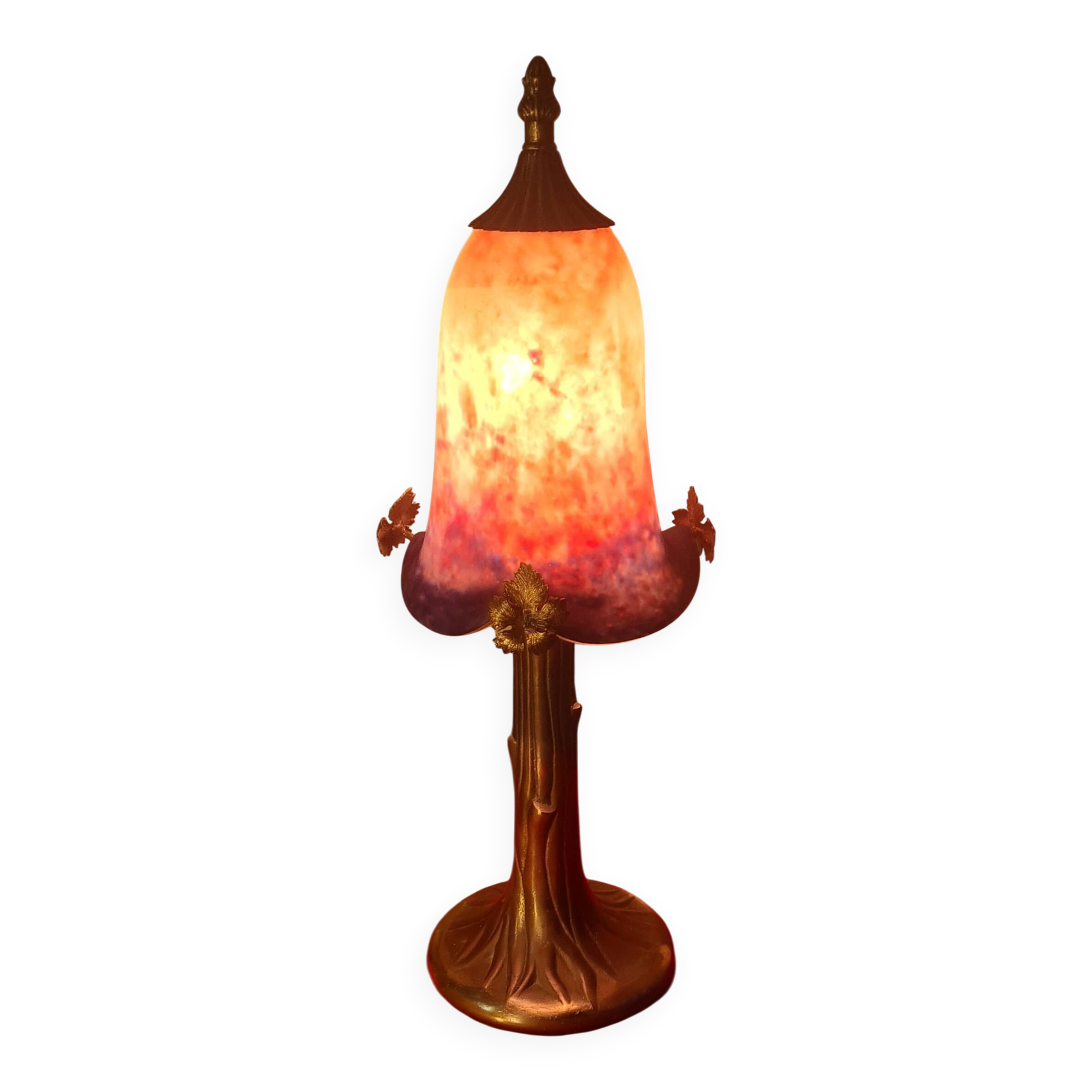 lampe bronze abat jour pate de verre signé eross de france nancy 40x16