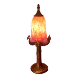 lampe bronze abat jour pate de verre signé eross de france nancy 40x16