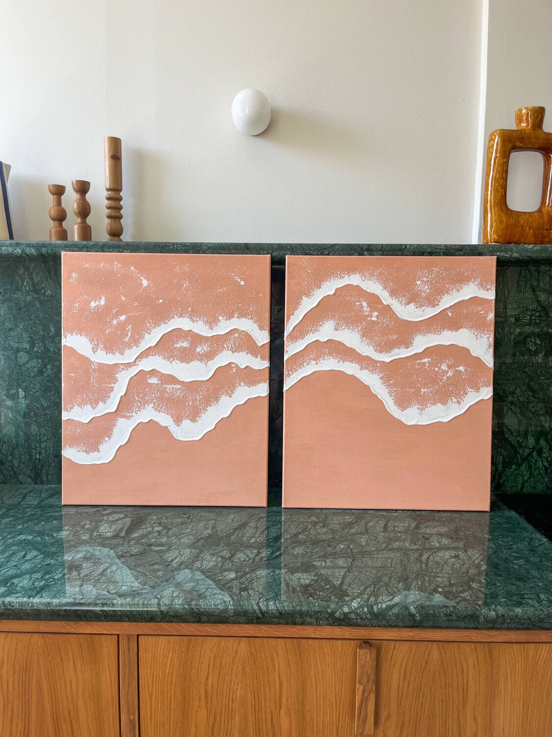 Relief paintings of white coral waves