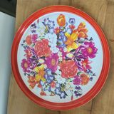 Vintage Metal Tray with Vibrant Floral Pattern