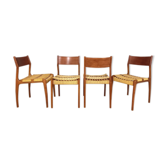 Suite of 4 vintage Italian chairs from Palange & Toffoloni for Montina, teak and rope, 60s