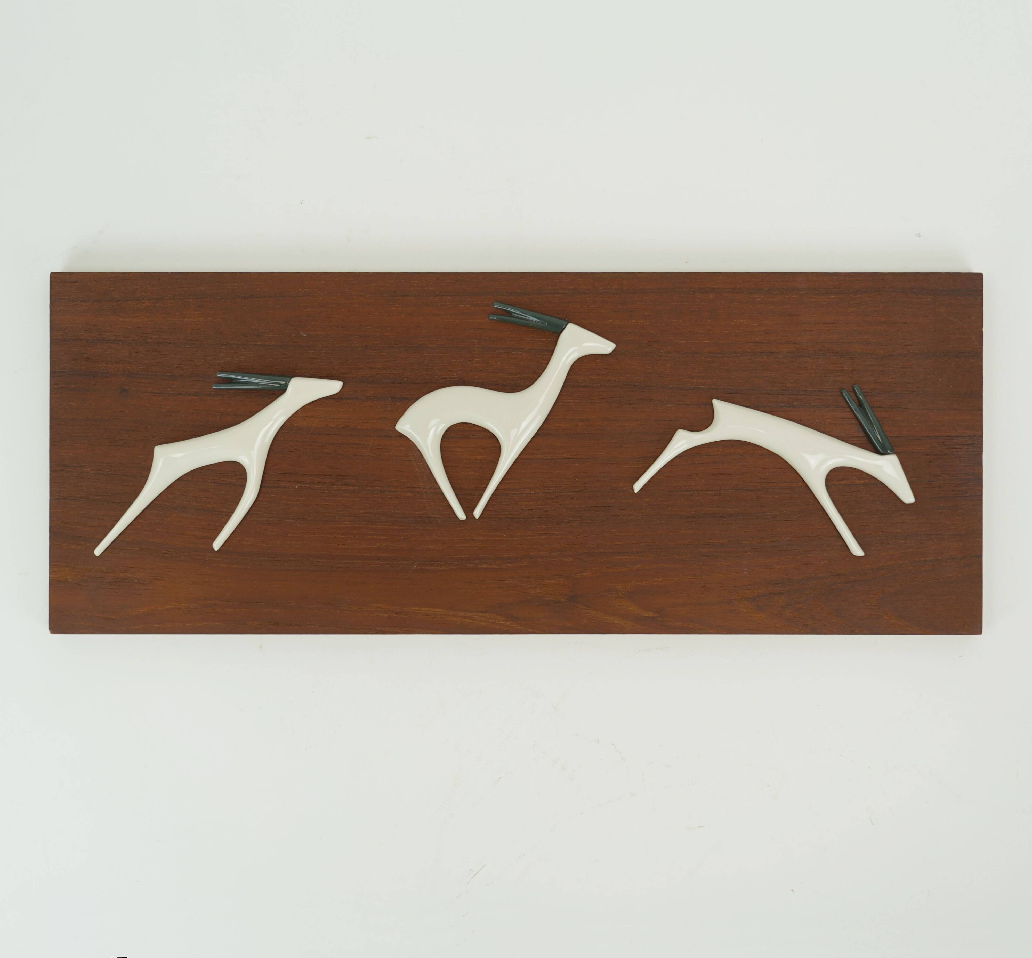 teak WALL PANEL porcelain antelopes sgrafo modern 60s design peter mueller