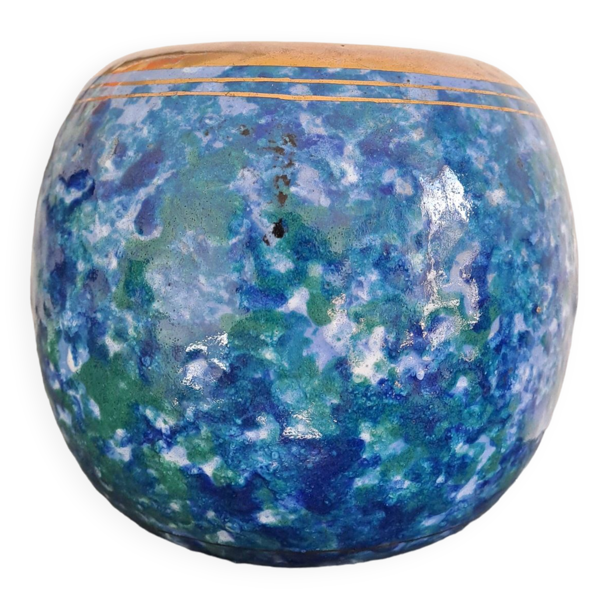 Vase signed Louis Dage, 1920s or 1930s, marbled blue-green effect and gilding