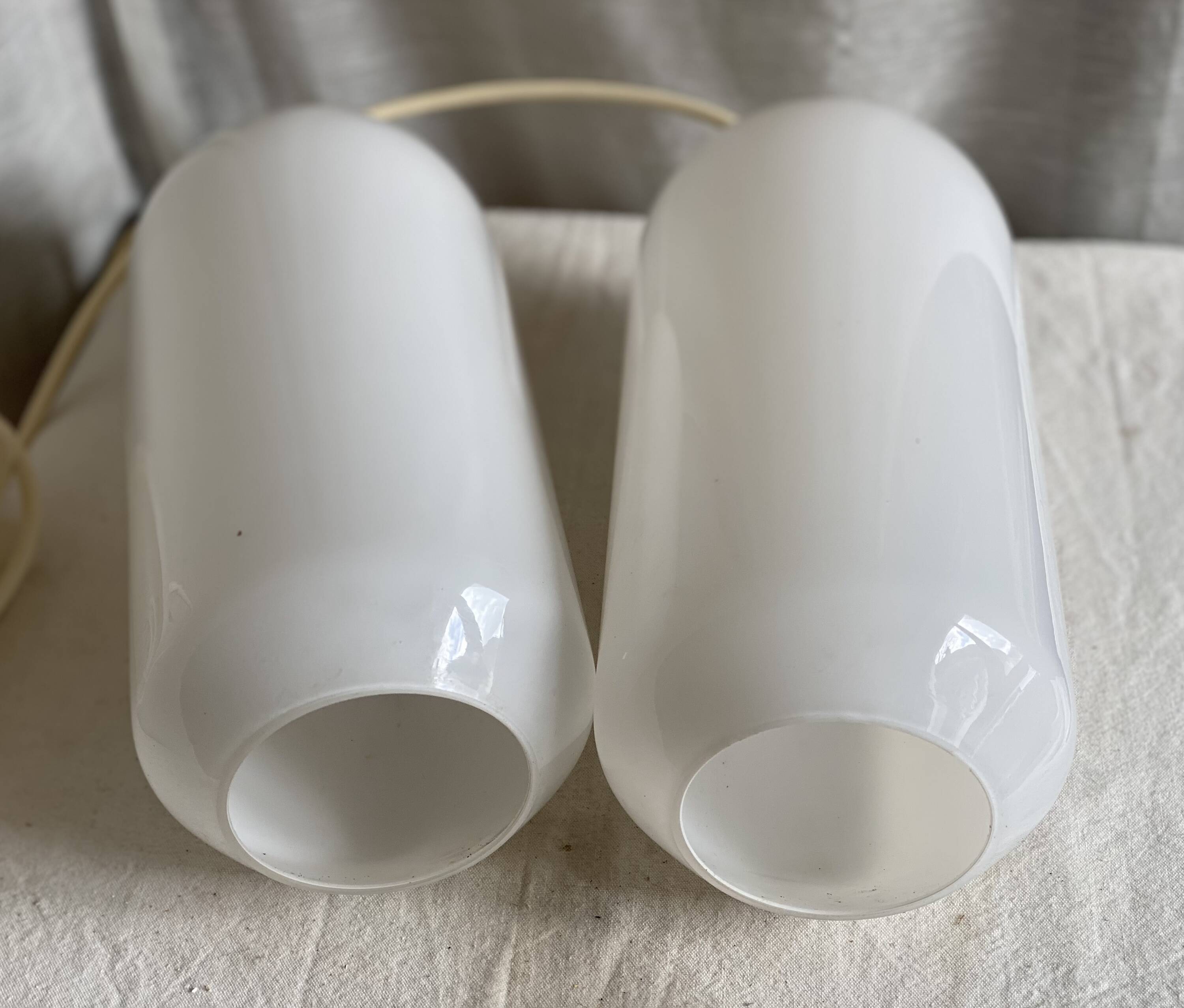 Vintage 1970 opaline suspension pair cigar shape