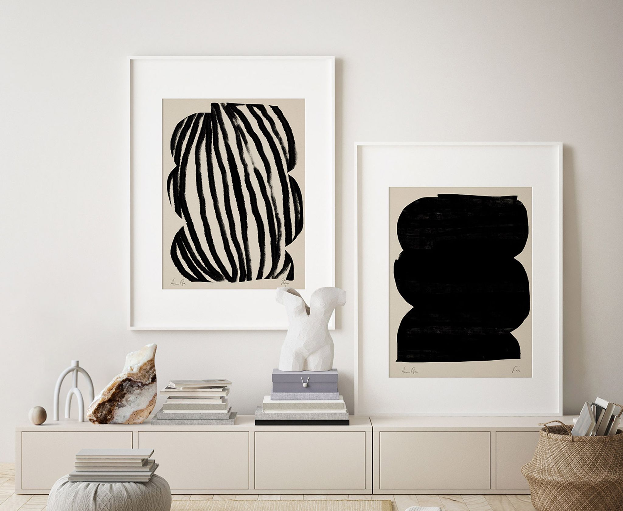 Paire d’impressions de giclée. Ensemble d’art mural abstrait de deux, A3