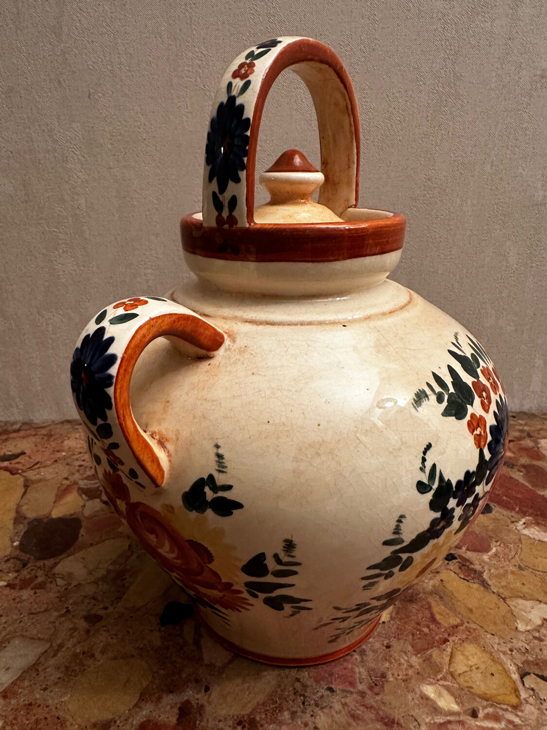 Gargoulette / Jug signed Longchamp - Hand-painted ceramic - Vintage