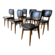 Set of 6 Scandinavian design chairs in solid beech and black Skai.