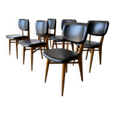 Set of 6 Scandinavian design chairs in solid beech and black Skai.