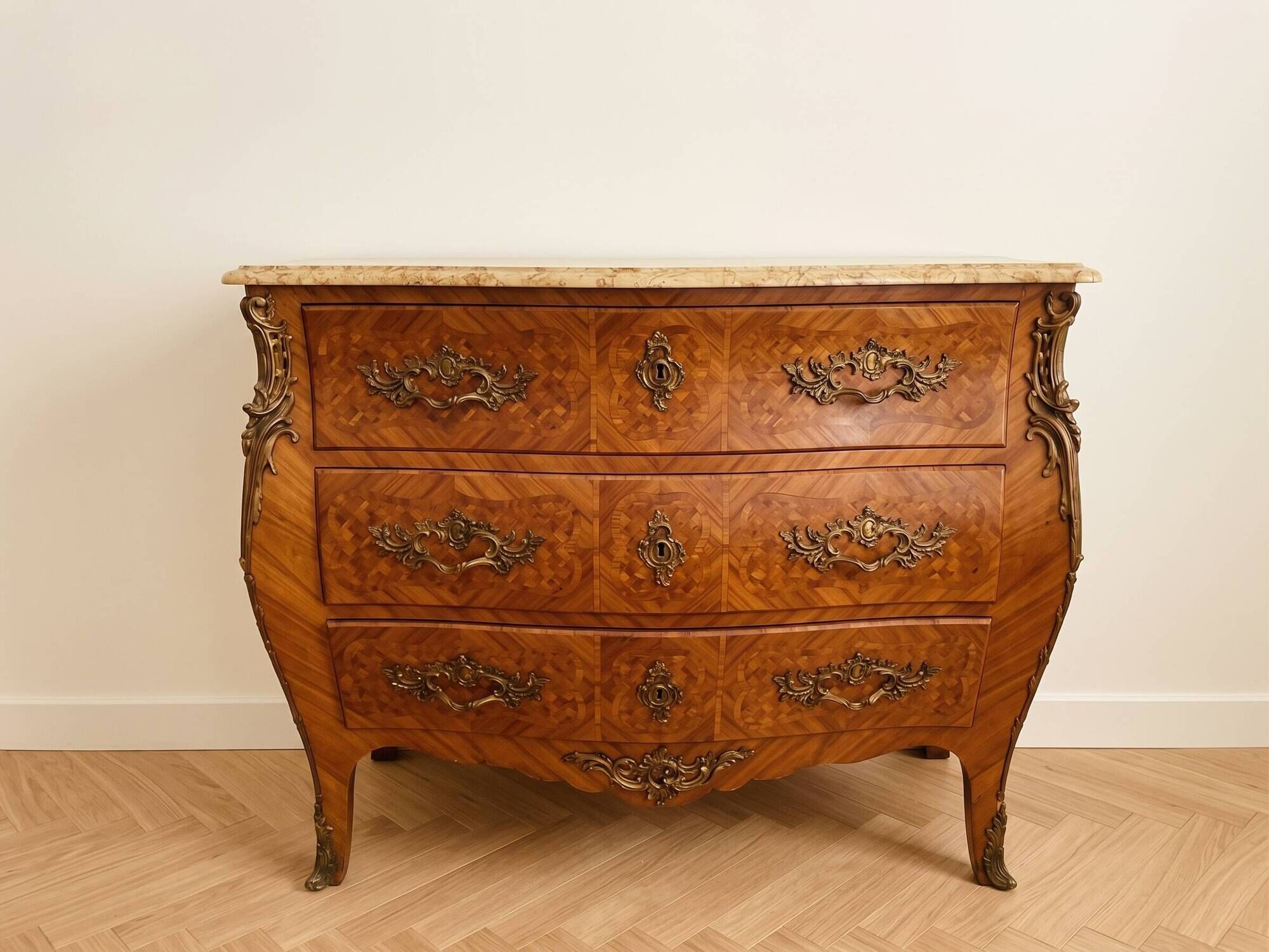 Antique Louis XV commode inlaid with a marble top