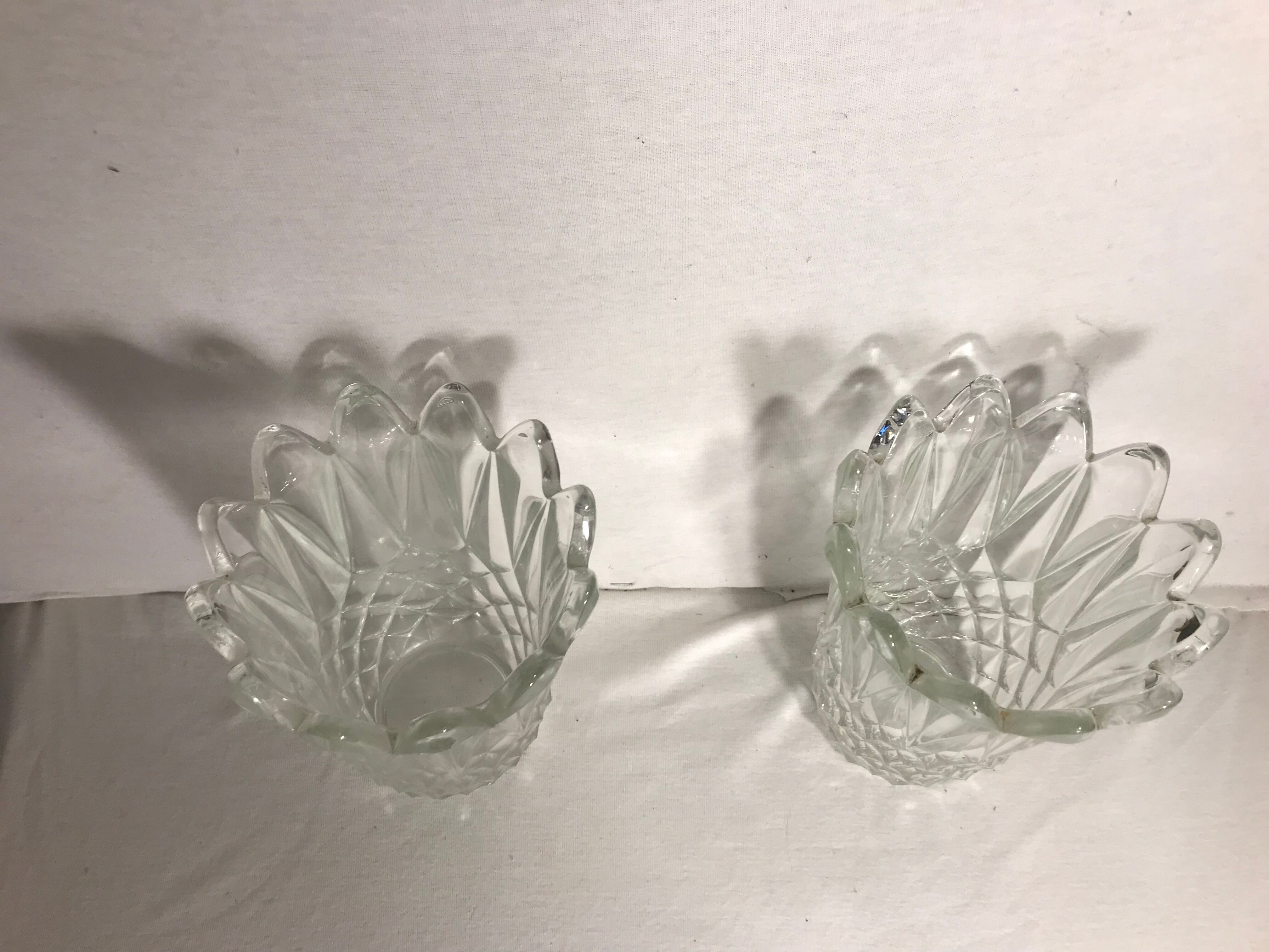 Paire ancien vase verre moulé France années 70 vintage