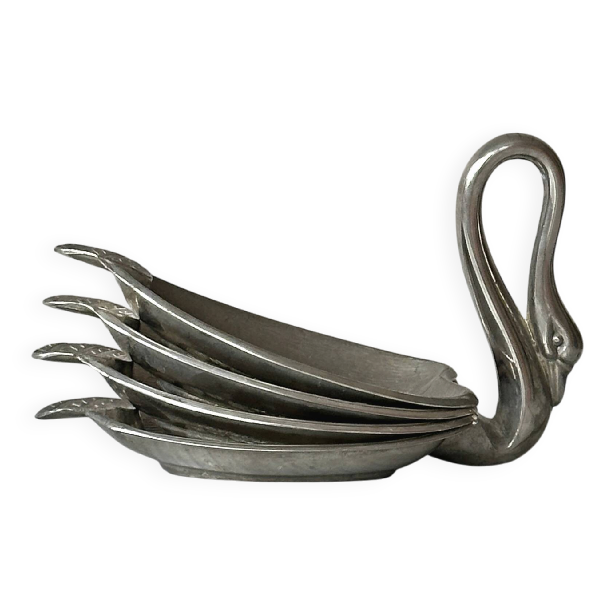 Set of 4 silver-plated swan bowls