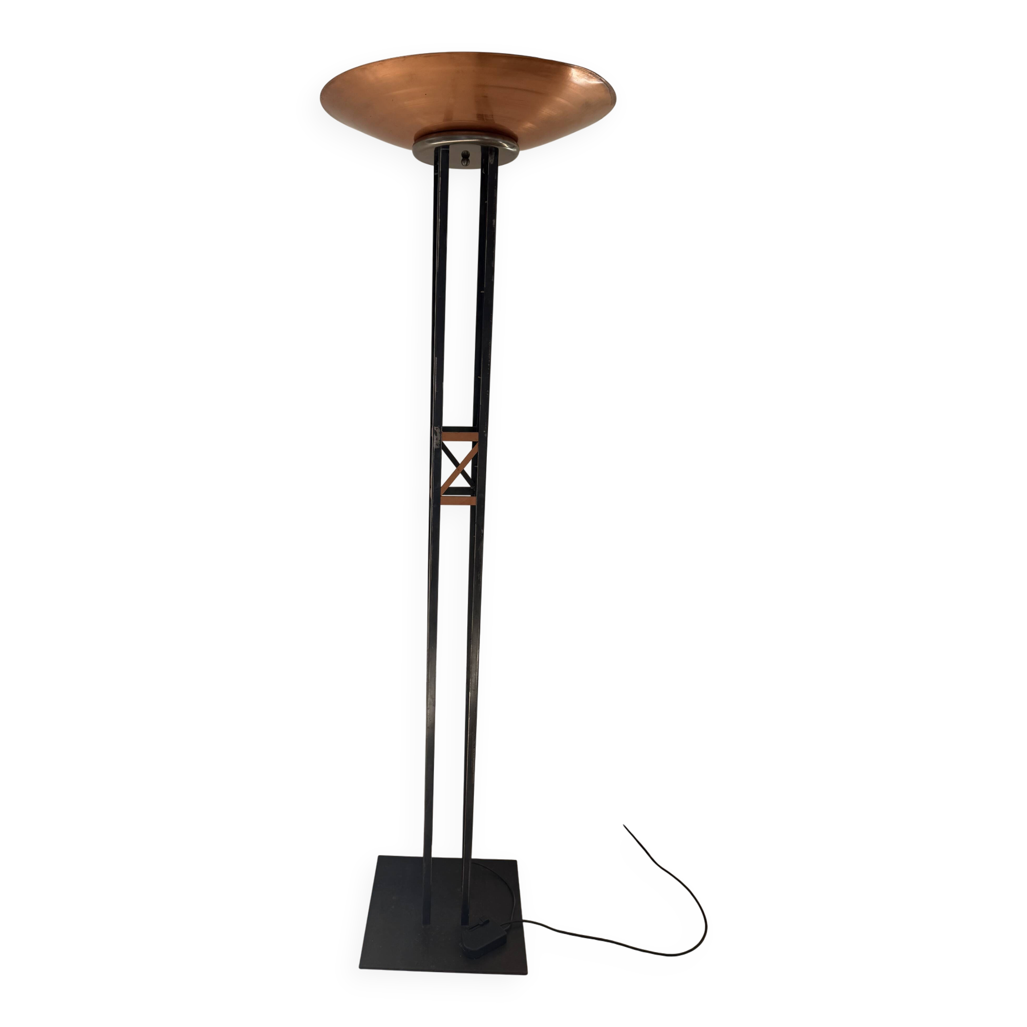 Lampadaire halogène vintage Elleluce – vasque cuivre & structure acier