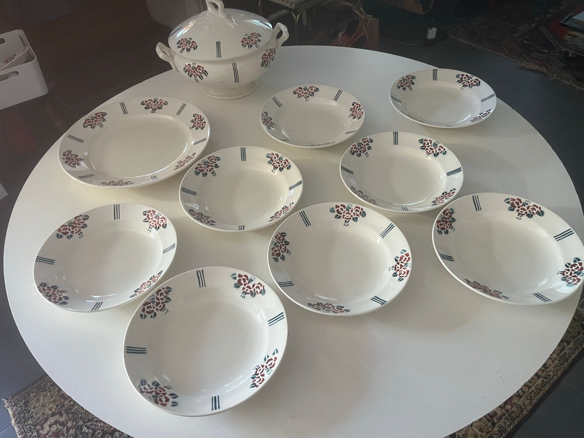 Antique faience service Meaux Longchamp