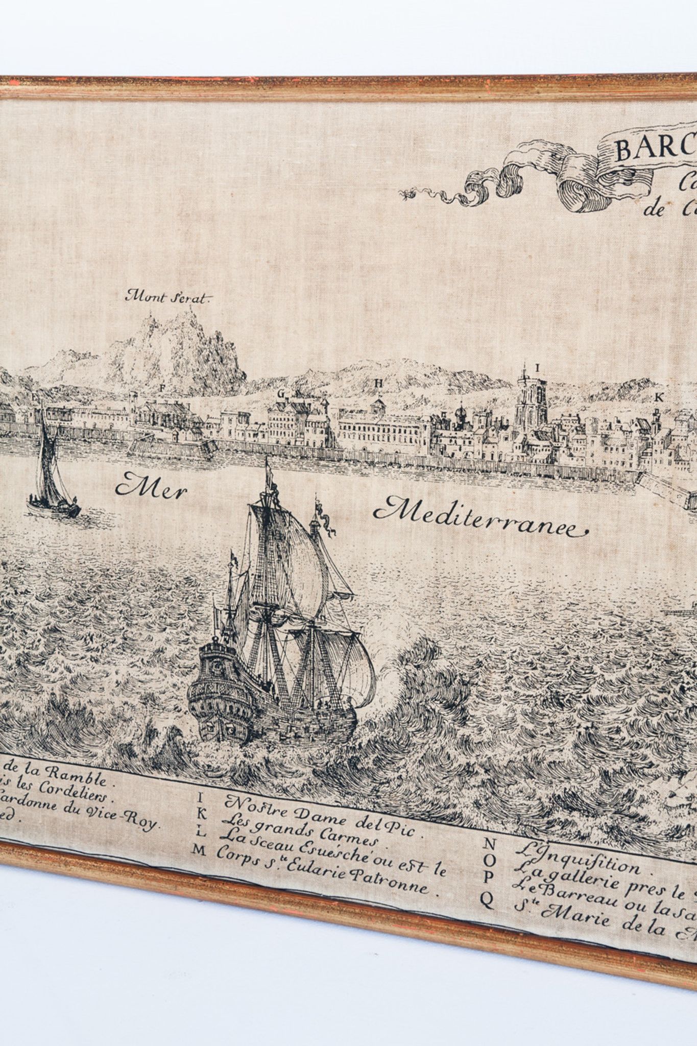 Serigraphy on canvas of Barcelona vintage reproduction of an engraving of the eighteenth century
