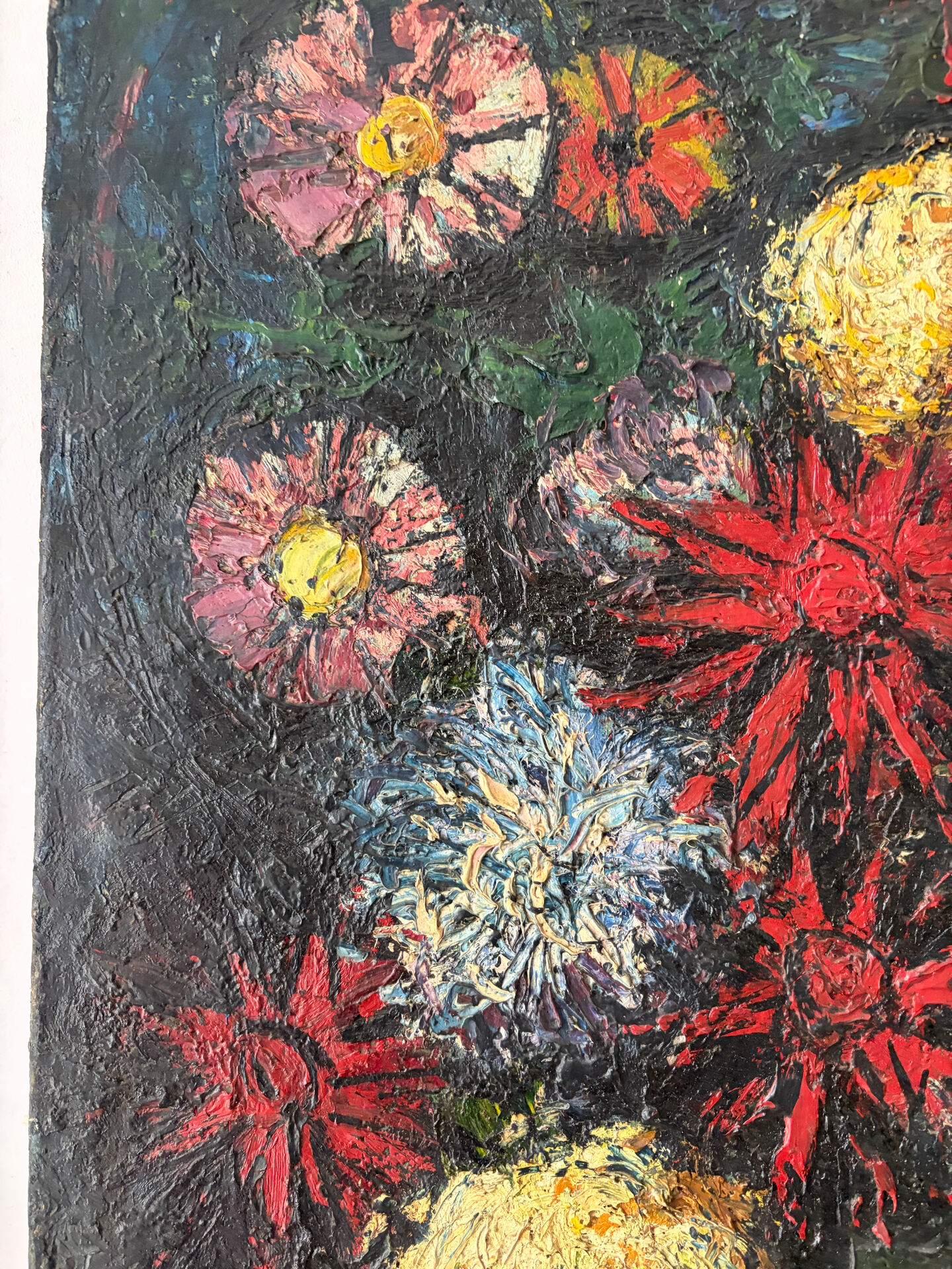 Flowers, knife oil, signed Roger Remy 1960