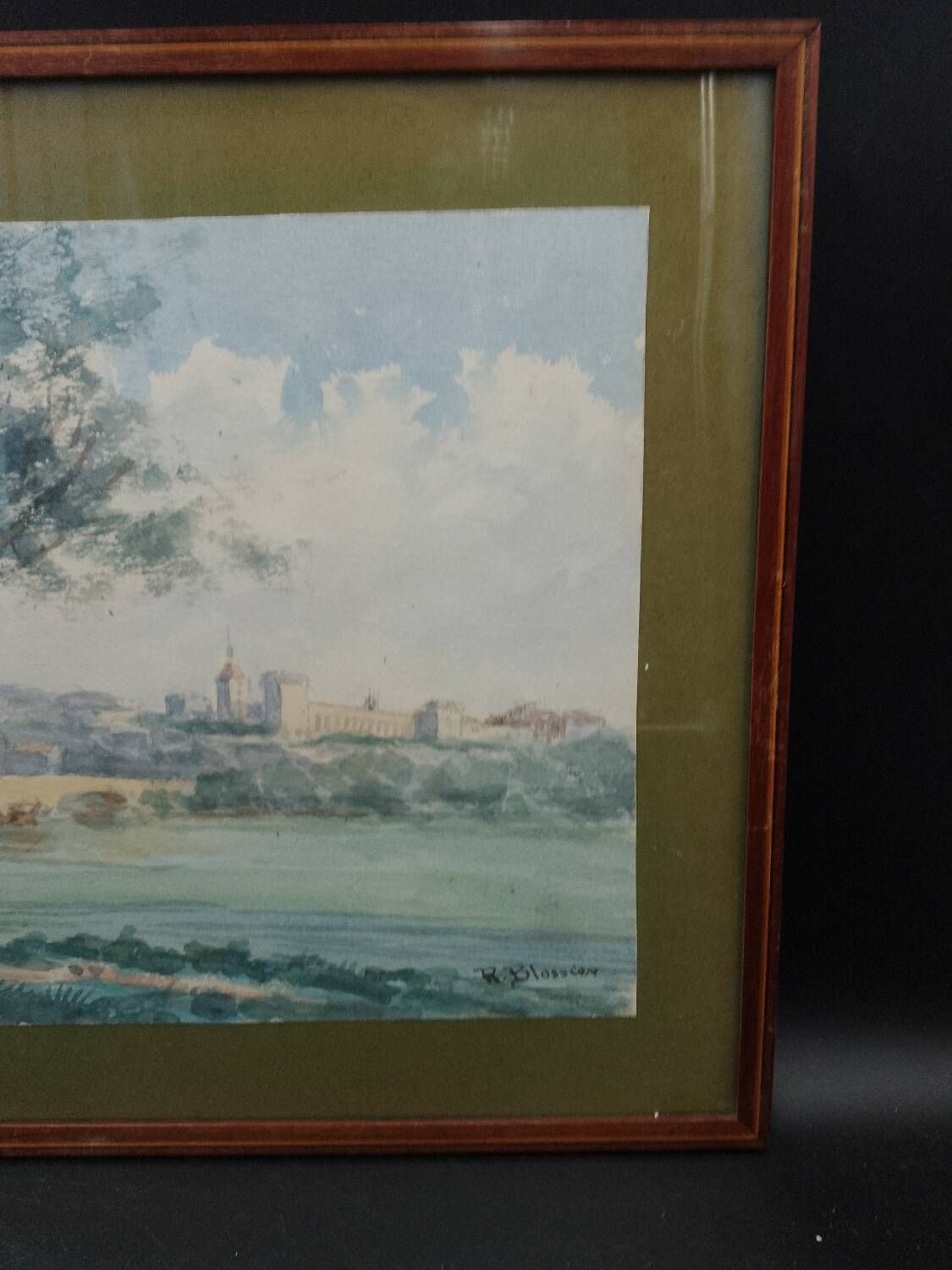 Watercolor painting signed r. blossier avignon the benezet bridge framed