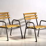 Anciennes chaises de jardin en fer jaune (c.1920). Ensemble de 4 pièces #39