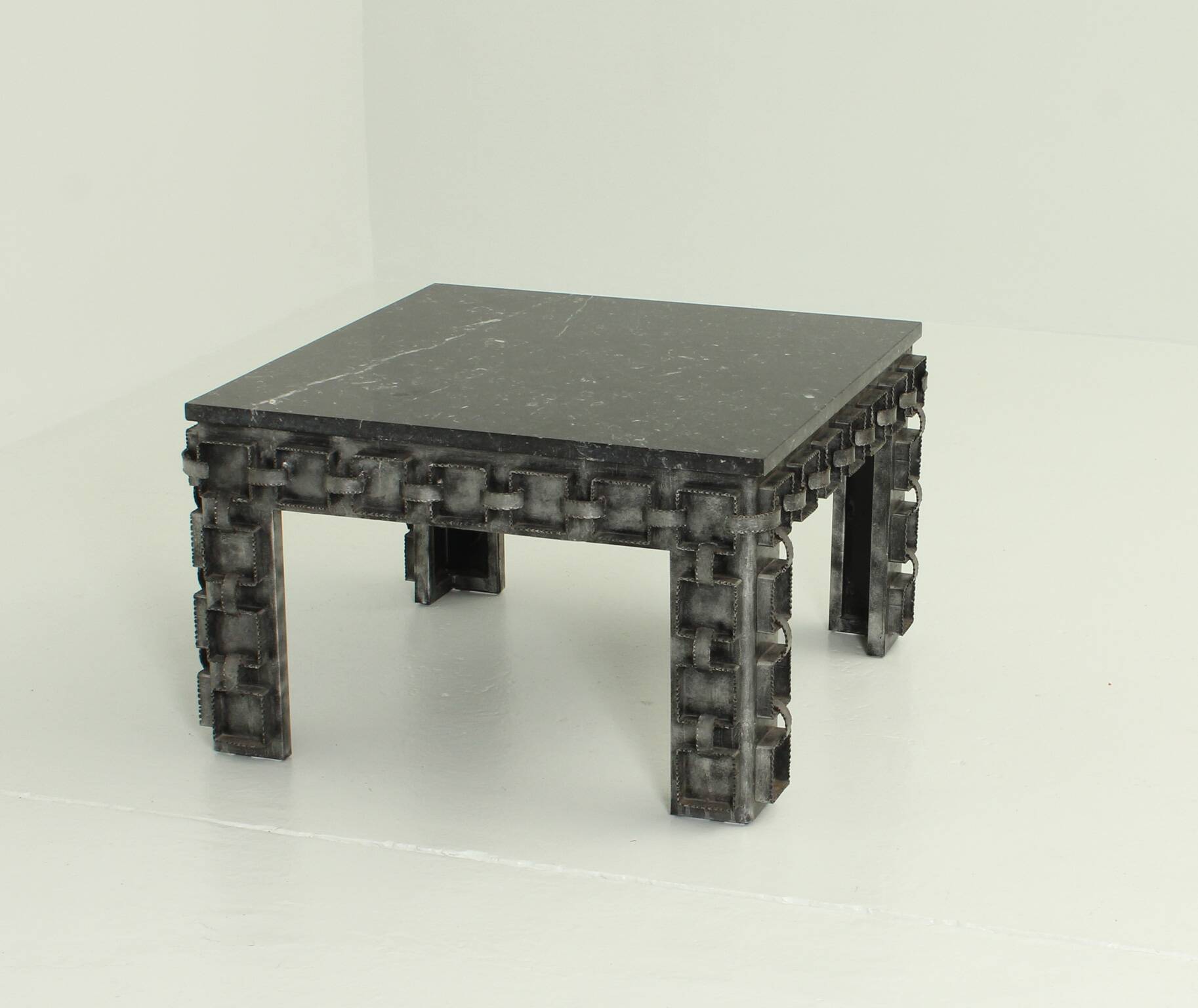 Brutalist coffee table with marble top, Spain, 1960s