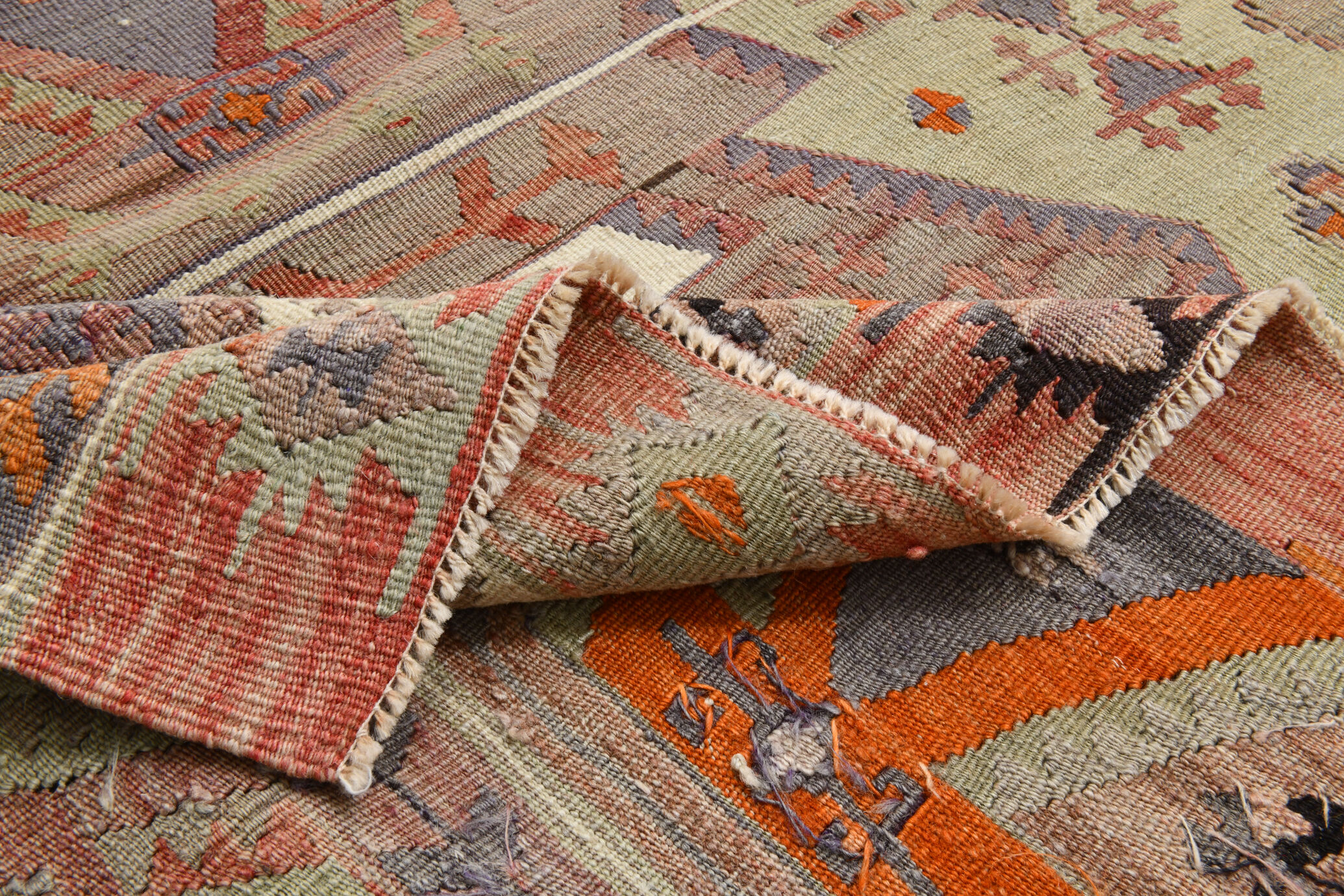 153x412Cm Soft Handmade Wool Vintage Kilim Rug,