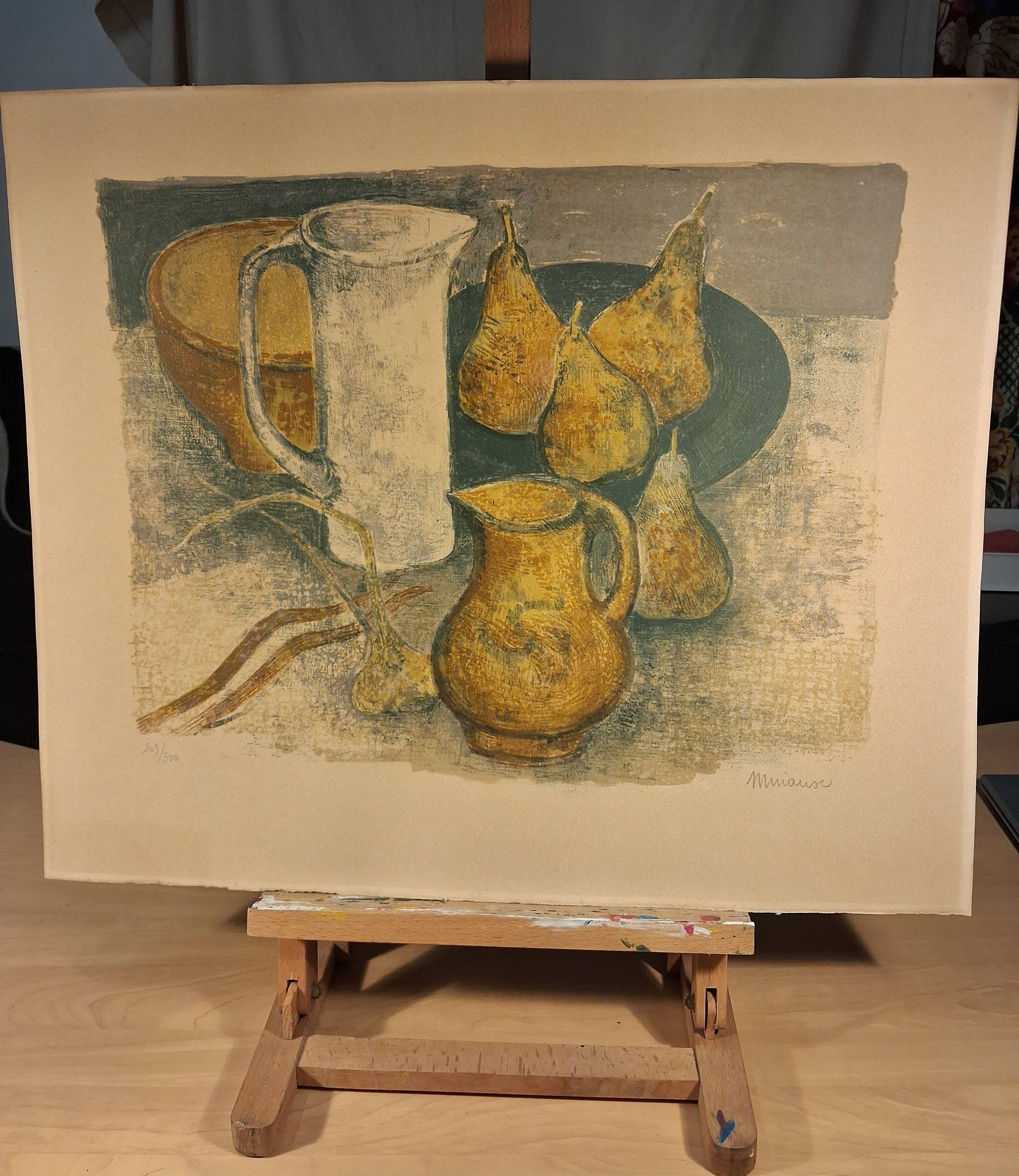 Lithographie en couleur d’André Minaux (1923-1986), nature morte, fruits