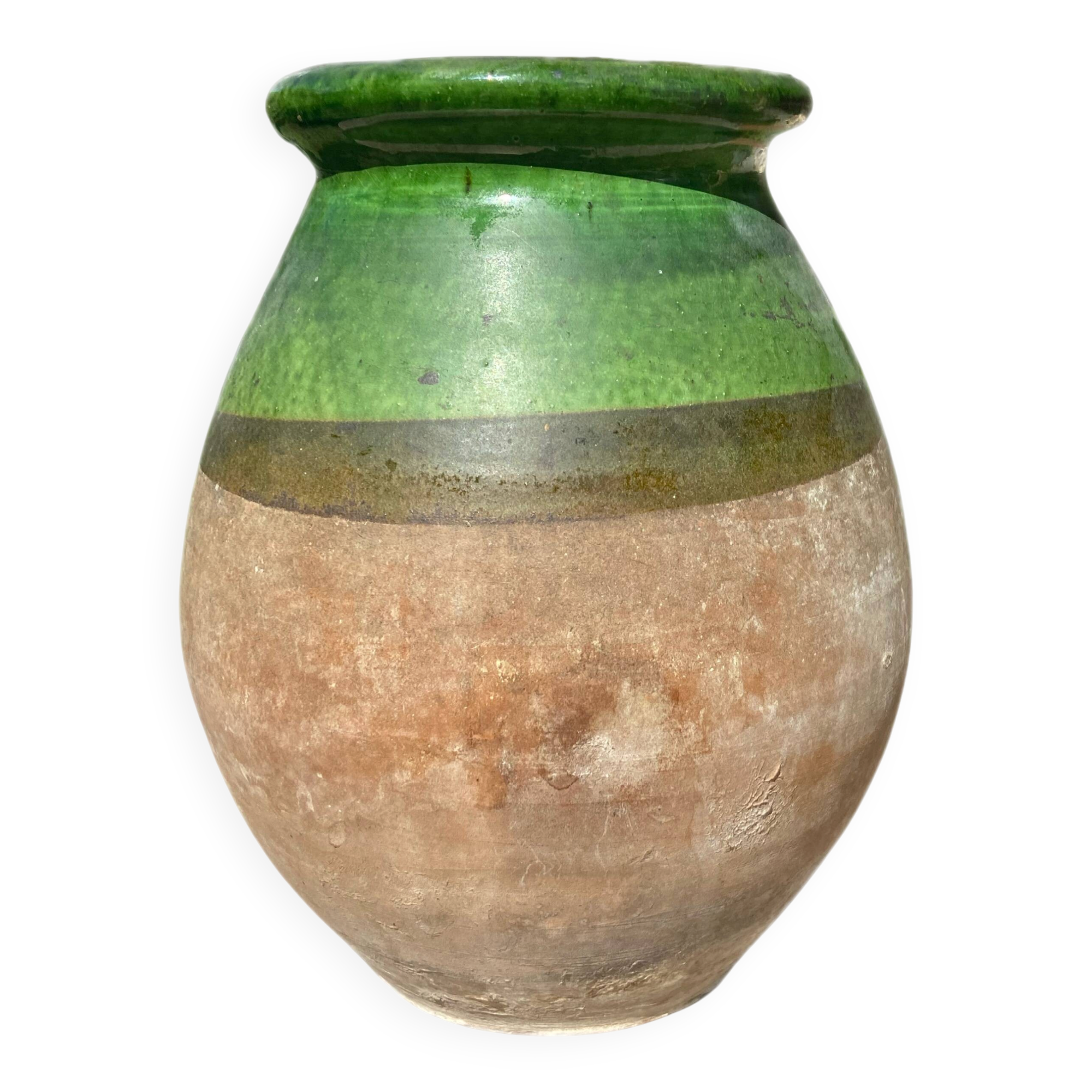 Vintage green glazed terracotta pot – rustic Provence spirit