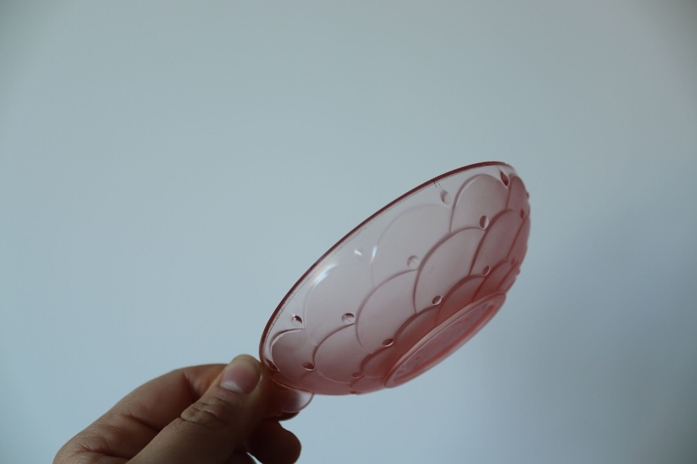 Set of 6 art deco pink molded glass ramekins