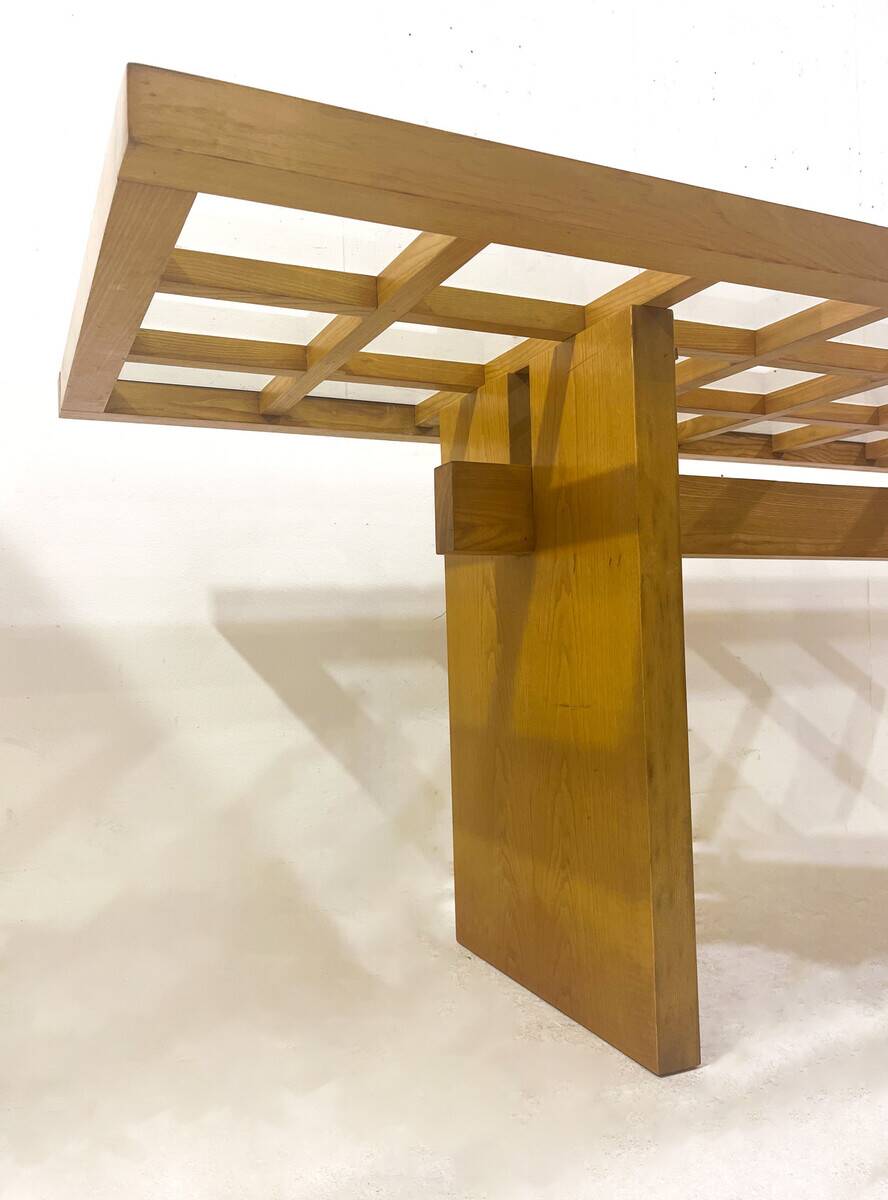 Mid-Century Dining Table, Wood with Glass Top, Italy, 1970s