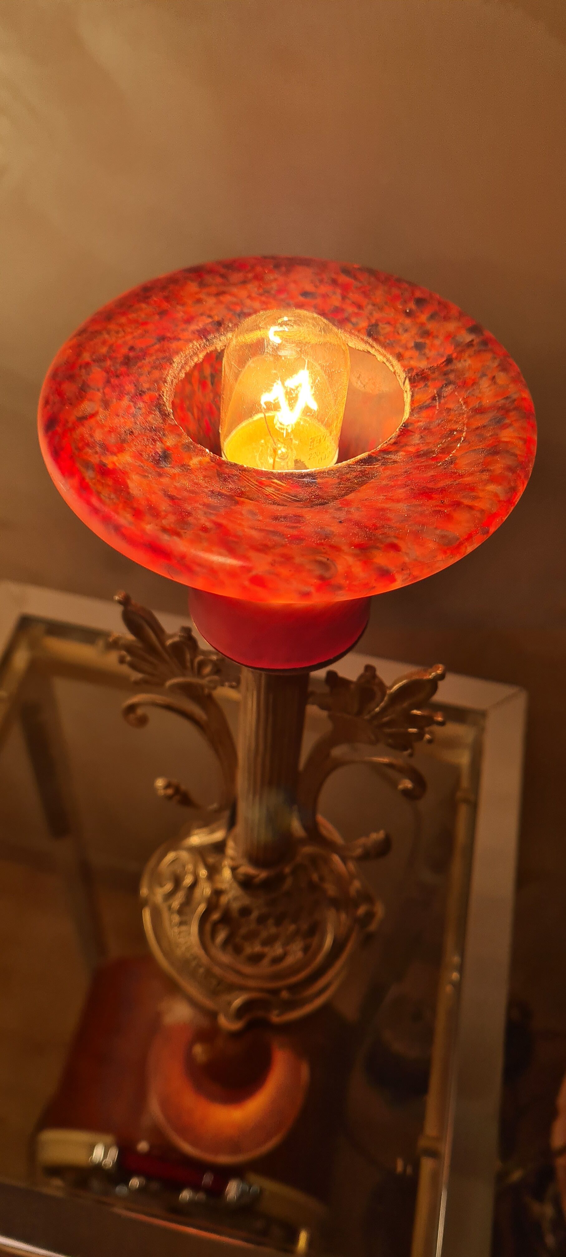 Bronze lamp and brass Art Nouveau