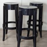 Trois Tabourets hauts, Charles Ghost par Kartell et Starck