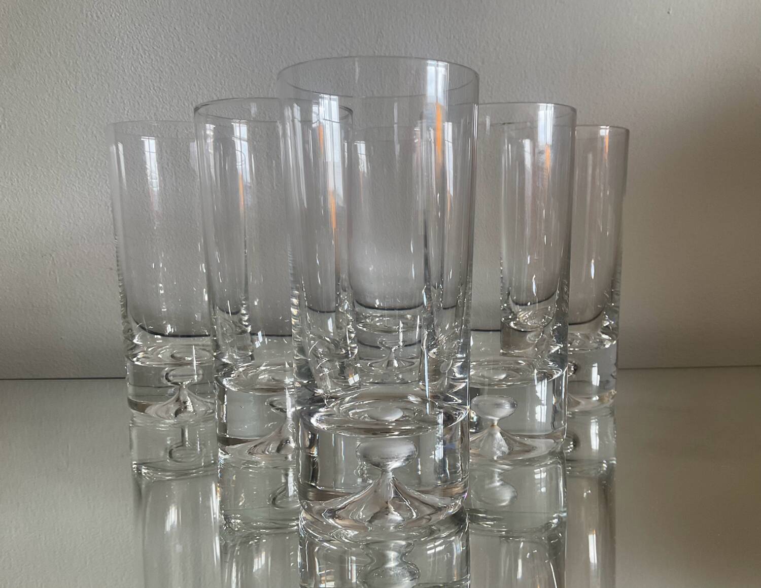Set of 6 Kosta Boda aperitif glasses with bubbled stem