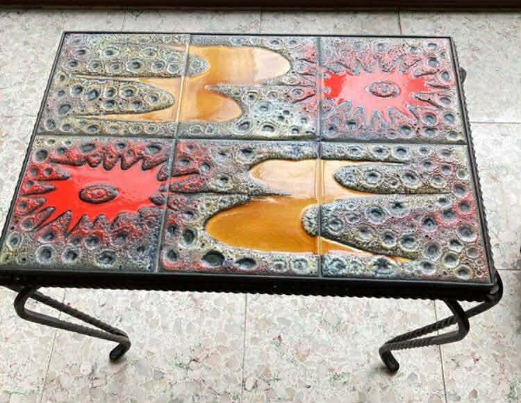 Wrought iron and ceramic coffee table