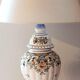 Hand-painted Rouen-style faience lamp, new artisan lampshade.