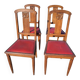Set of 4 Art Deco Chairs in wood and red imitation leather