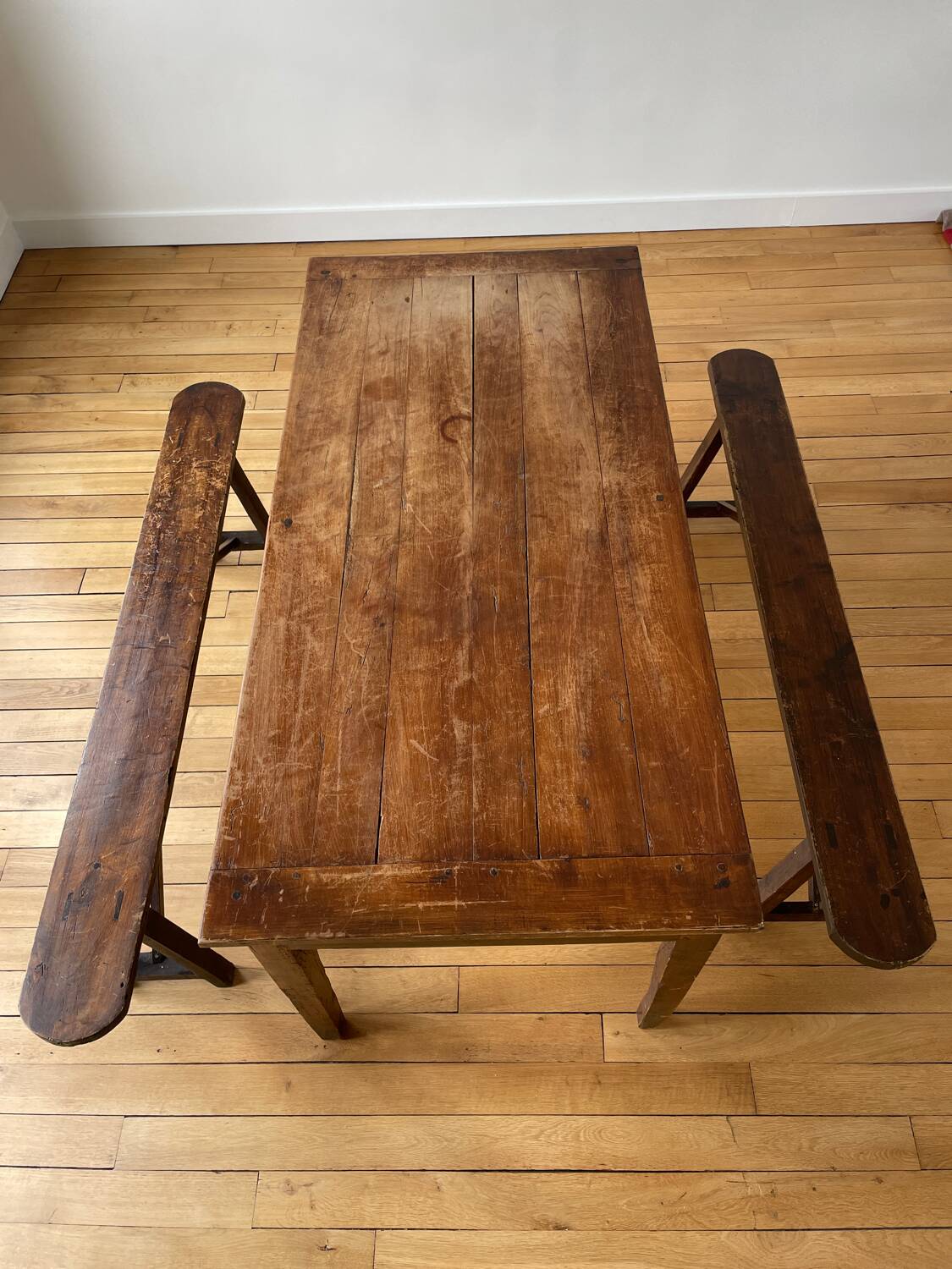 Farmhouse table and two benches