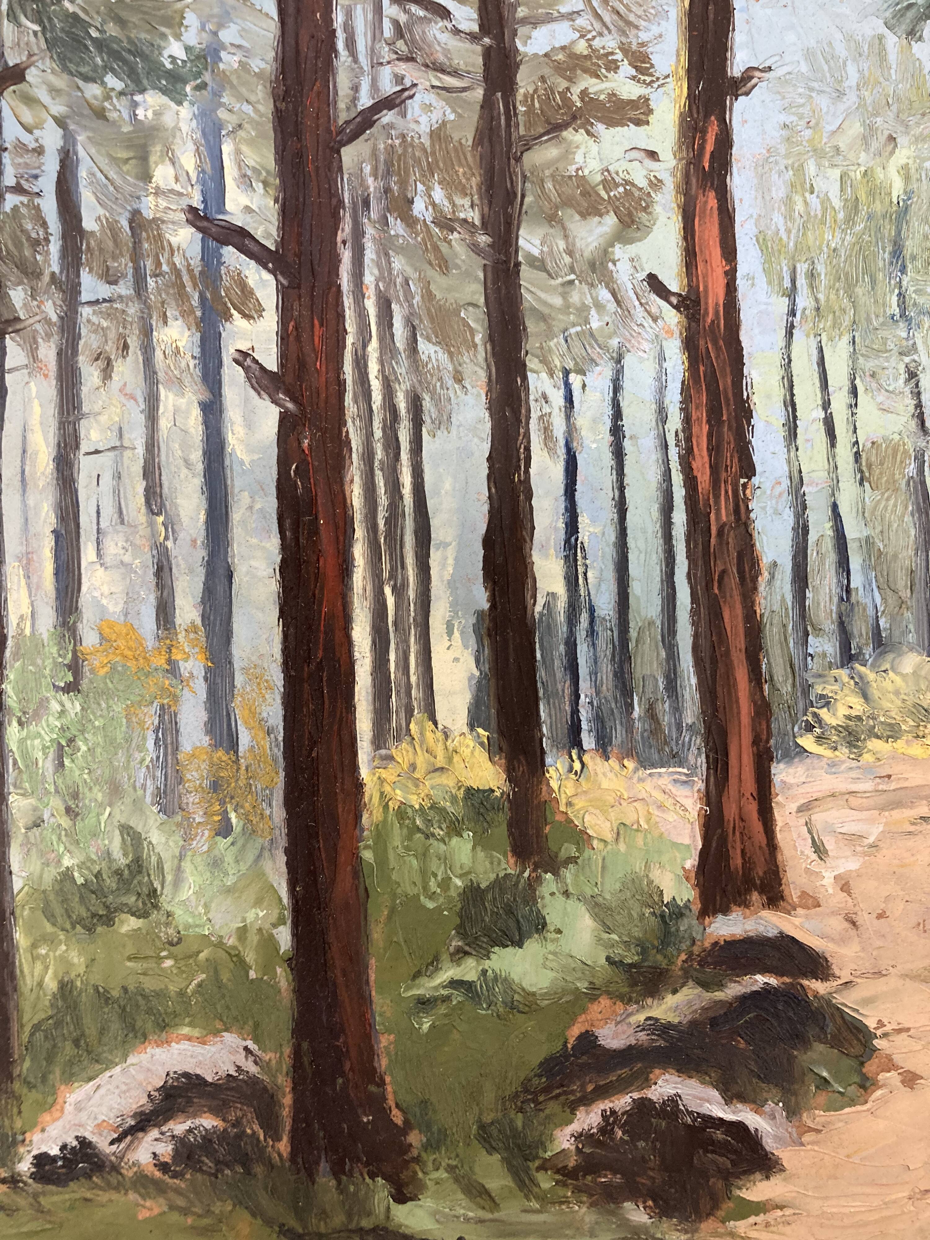 Oil on vintage wooded landscape panel