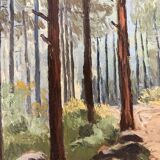 Oil on vintage wooded landscape panel