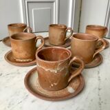 Set of 6 handcrafted stoneware cups and sub-cups 70s