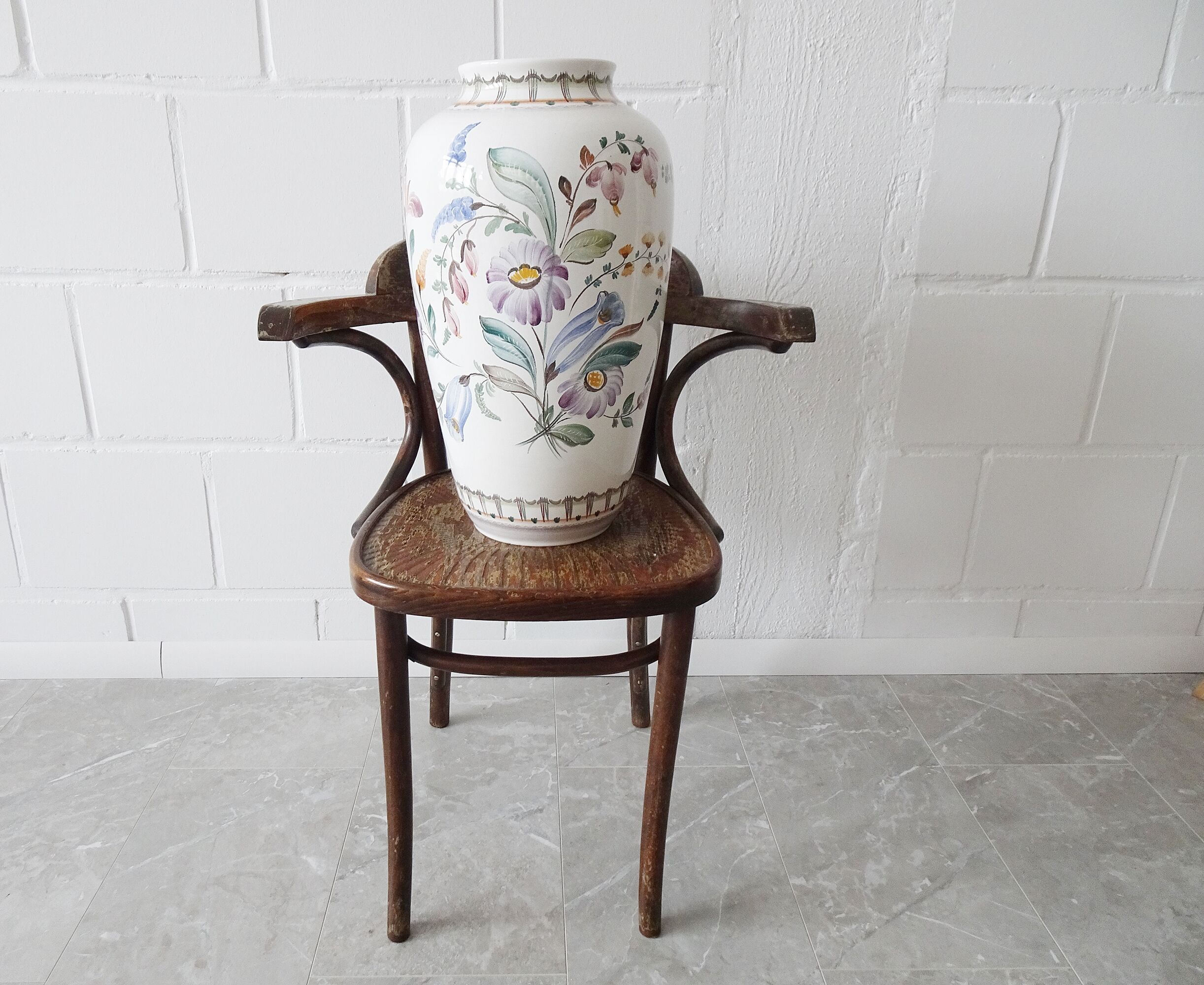 Gmundner Keramik floor vase with floral decor
